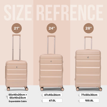 Aerolite 3-Piece Luggage Set – Lightweight Hard Shell Suitcases with 4 Dual Spinner Wheels & TSA Lock – Expandable Cabin (21”), Medium (24”), Large (28”) – Expandable Carry-On Case Included – Beige